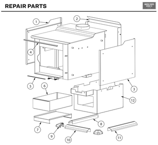 Repair Parts 1 Diagram and Parts List for US3200E  US Stove Company Heating Stove